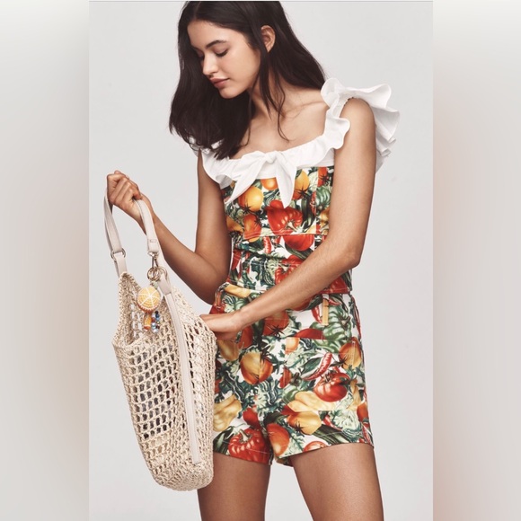 NWT Anthropologie Maeve Colette Linen Blend Shorts Fruit Veggie Shorts, Size 32 - Picture 2 of 10